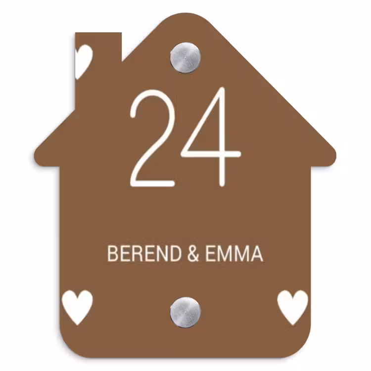 Weiße Herzchen in den Ecken - Klassisch Naambord Huisje klein -3d
