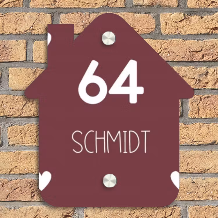 Witte hartjes in hoeken - Modern Naambord Huisje klein -sfeer5