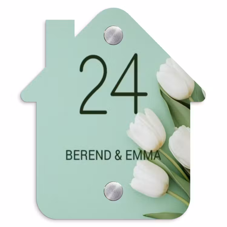 Witte tulpen - Klassiek Naambord Huisje klein -3d