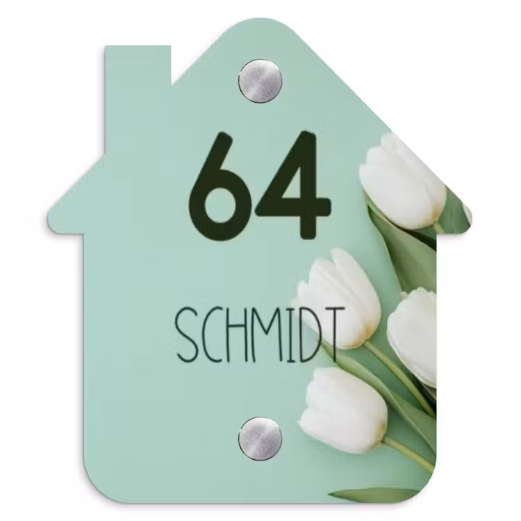 Witte tulpen - Modern Naambord Huisje klein -3d