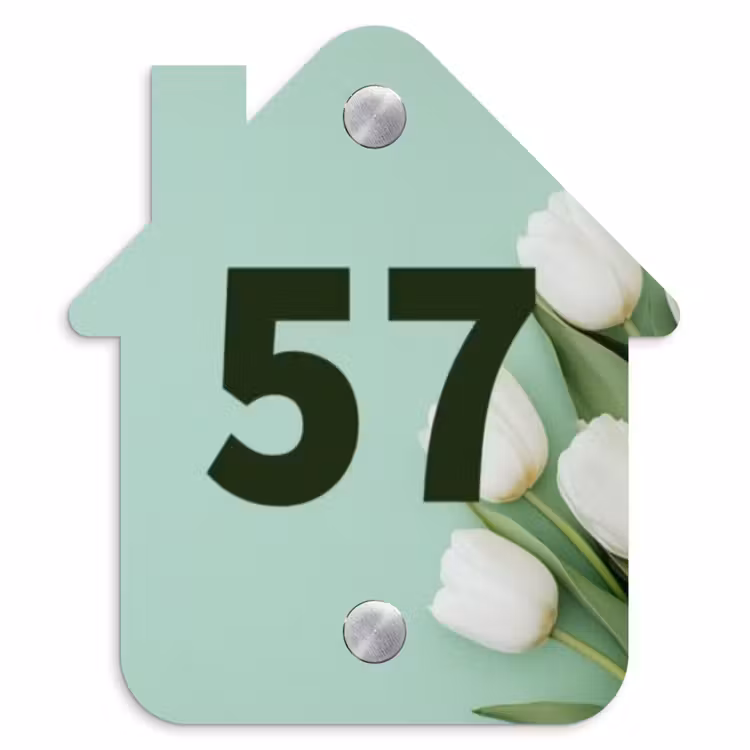 Witte tulpen - Traditioneel Naambord Huisje klein -3d