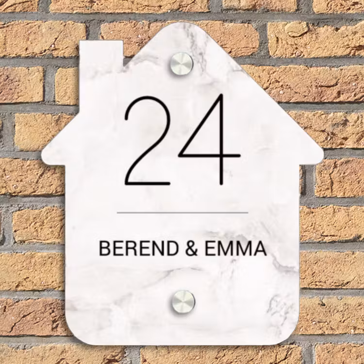 Wit marmer - Klassiek Naambord Huisje klein -sfeer5