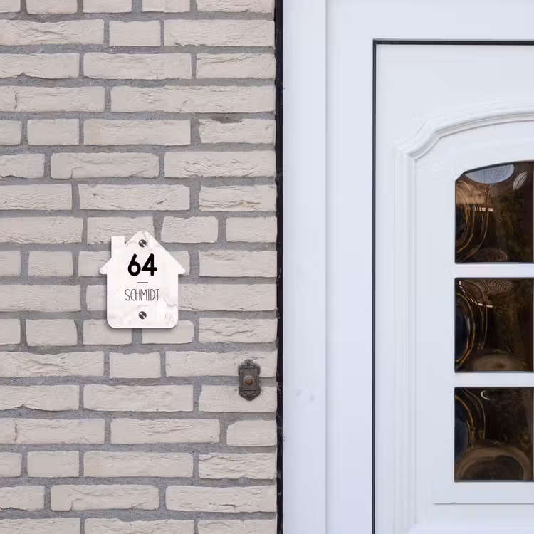 Wit marmer - Modern Naambord Huisje klein -sfeer1