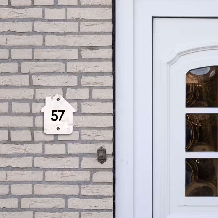 Wit marmer - Traditioneel Naambord Huisje klein -sfeer1