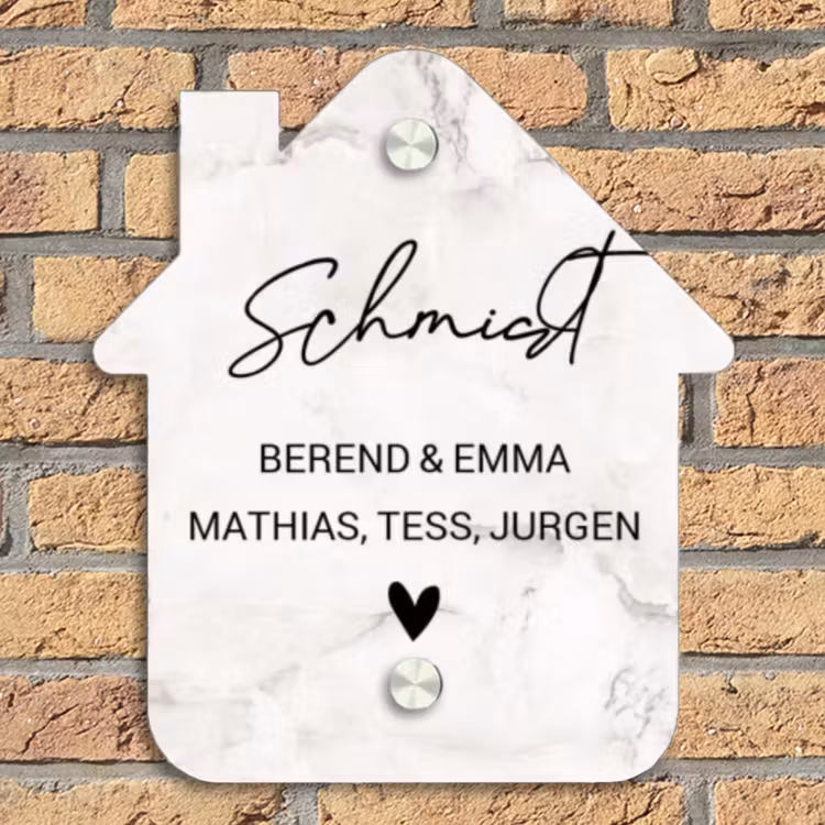 Wit marmer - Sierlijk Naambord Huisje klein -sfeer5