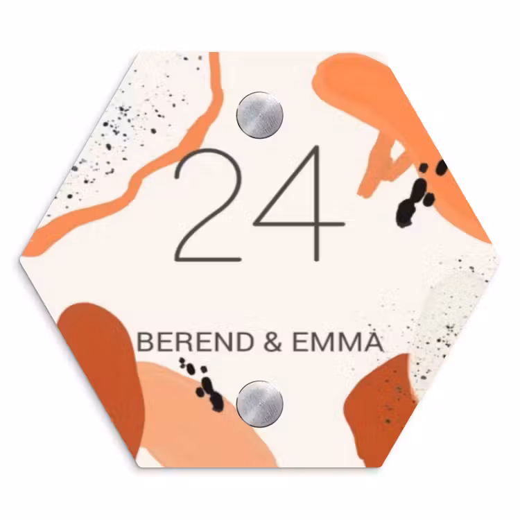 Abstract oranje - Klassiek Naambord Hexagon klein -3d