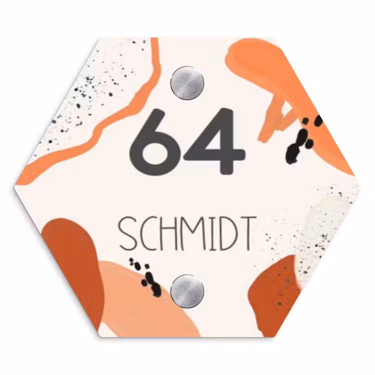 Abstract oranje - Modern Naambord Hexagon klein -3d