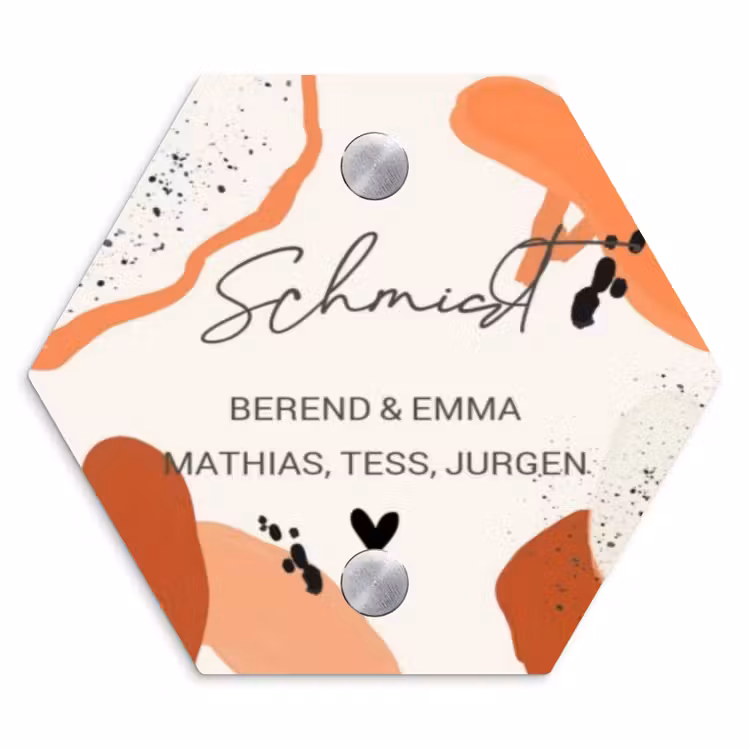 Abstract oranje - Sierlijk Naambord Hexagon klein -3d