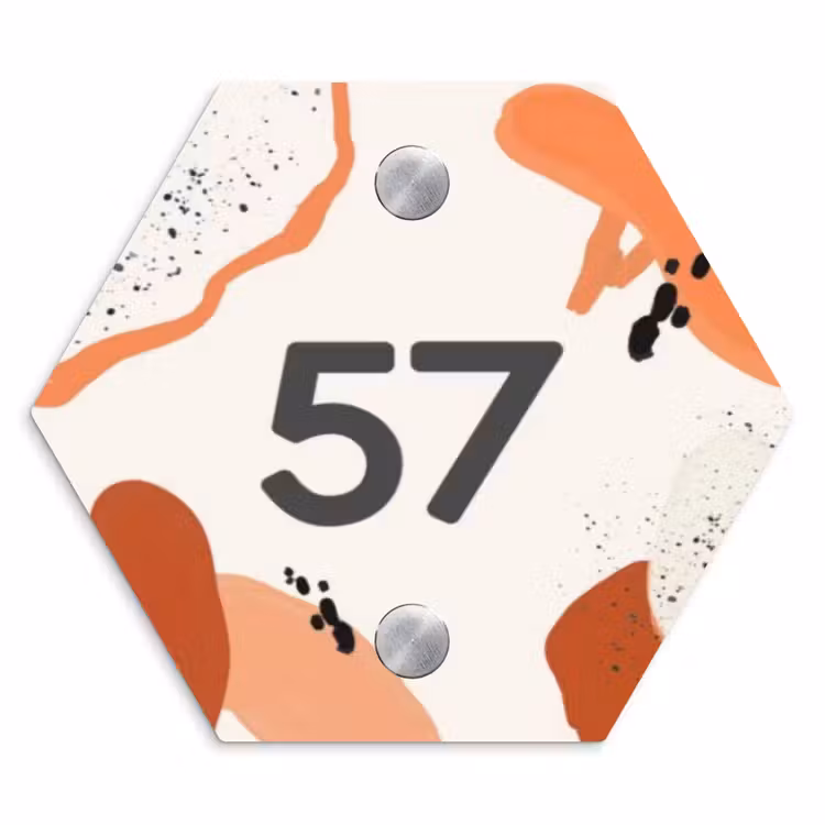 Abstract oranje - Traditioneel Naambord Hexagon klein -3d
