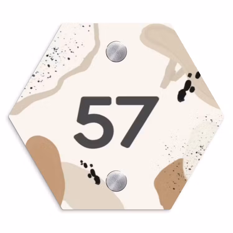 Abstracte vormen - Traditioneel Naambord Hexagon klein -3d