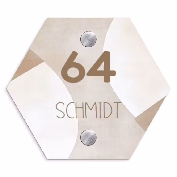 Abstract beige - Modern Naambord Hexagon klein -3d