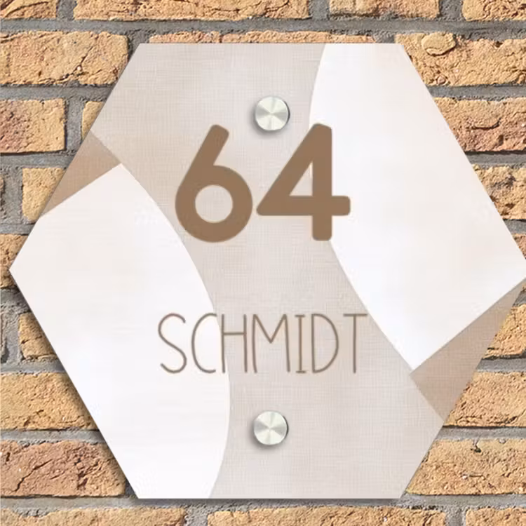 Abstract beige - Modern Naambord Hexagon klein -sfeer1