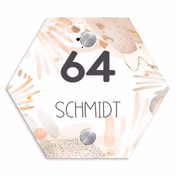 Abstract beige - Modern Naambord Hexagon klein -3d