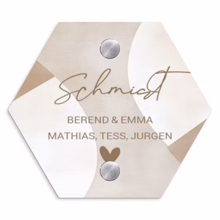 Abstract beige - Sierlijk Naambord Hexagon klein -3d
