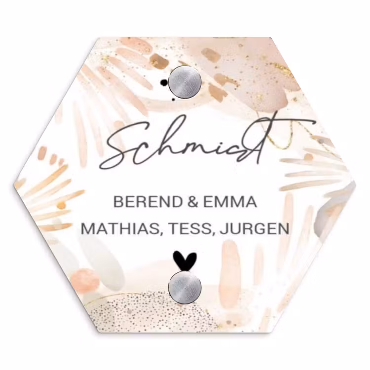 Abstract beige - Sierlijk Naambord Hexagon klein -3d