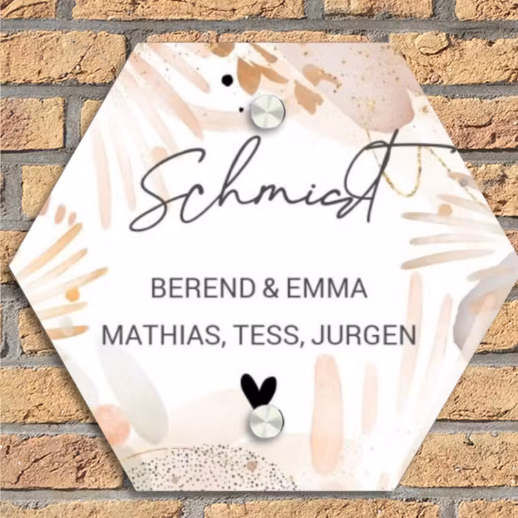 Abstract beige - Sierlijk Naambord Hexagon klein -sfeer1