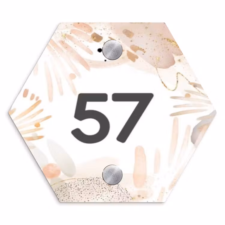 Abstract beige - Traditioneel Naambord Hexagon klein -3d