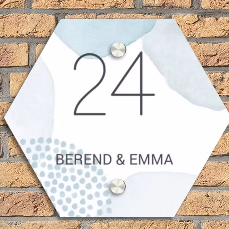 Abstract blauw - Klassiek Naambord Hexagon klein -sfeer1