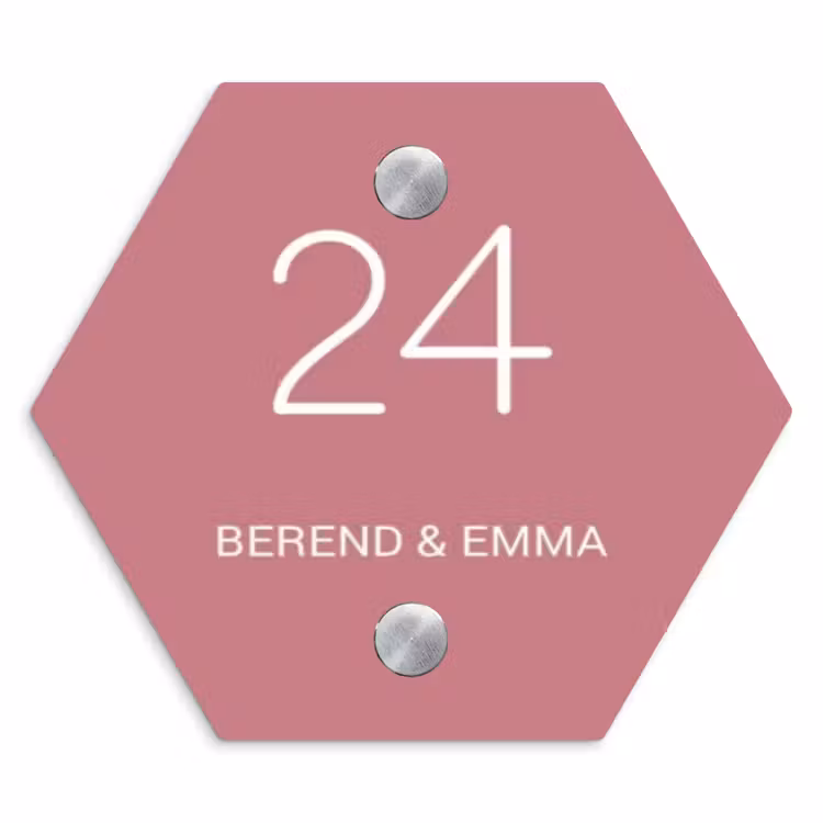 Oudroze - Klassiek Naambord Hexagon klein -3d