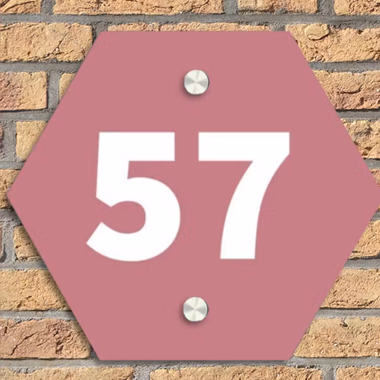 Oudroze - Traditioneel Naambord Hexagon klein -sfeer1