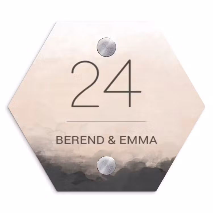 Aquarel - Beige - Klassiek Naambord Hexagon klein -3d