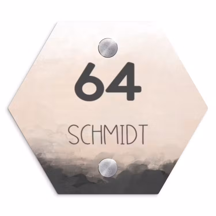 Aquarel - Beige - Modern Naambord Hexagon klein -3d