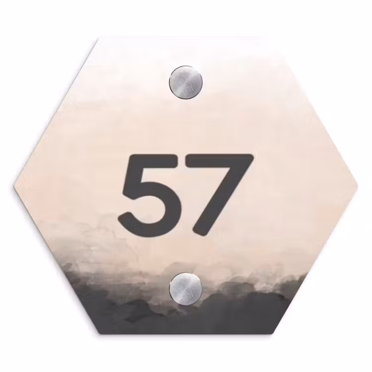 Aquarel - Beige - Traditioneel Naambord Hexagon klein -3d