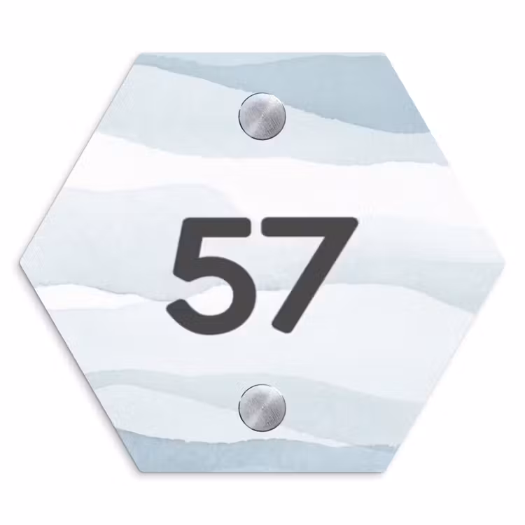 Aquarel - Blauw - Traditioneel Naambord Hexagon klein -3d