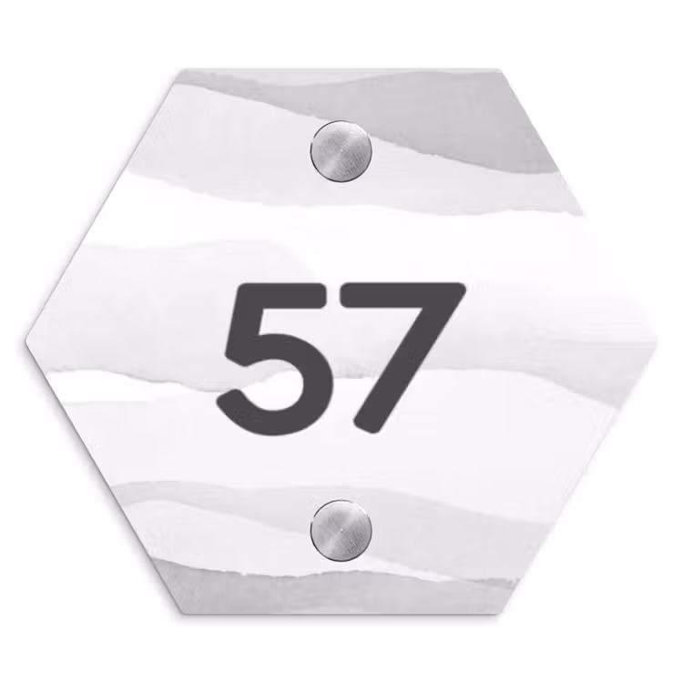 Aquarel - Grijs - Traditioneel Naambord Hexagon klein -3d