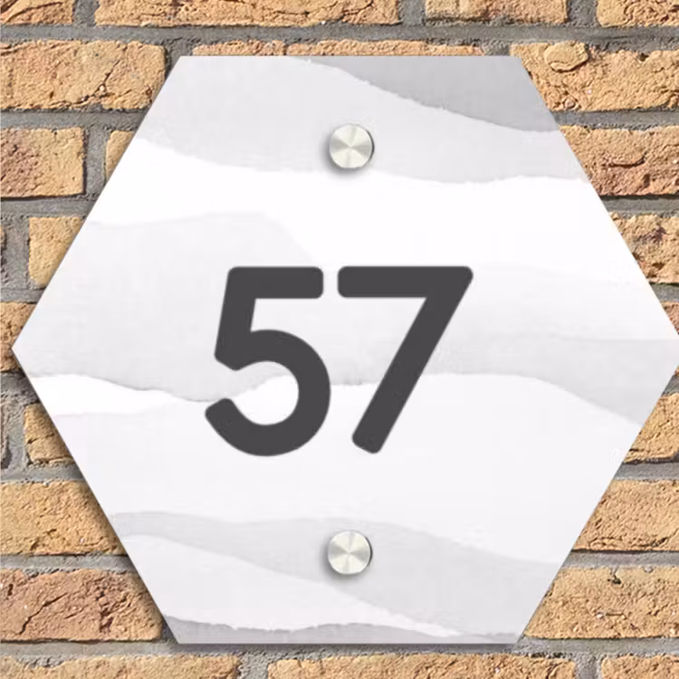 Aquarel - Grijs - Traditioneel Naambord Hexagon klein -sfeer1