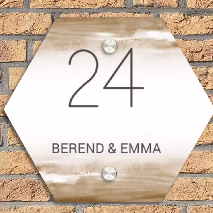 Aquarelachtergrond - Bruin - Klassiek Naambord Hexagon klein -sfeer1