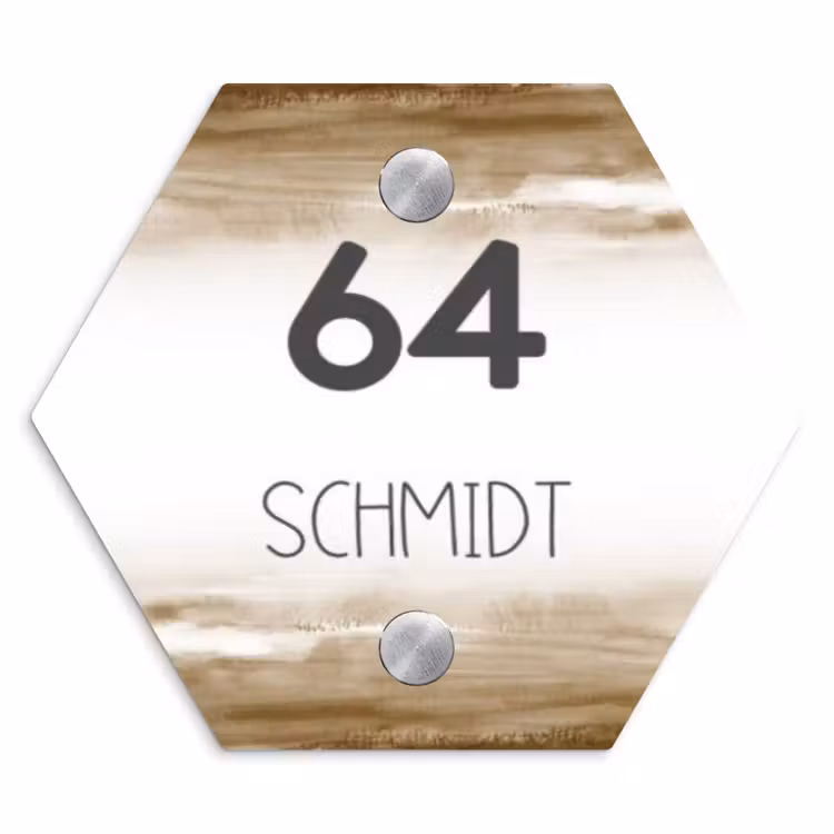 Aquarelachtergrond - Bruin - Modern Naambord Hexagon klein -3d