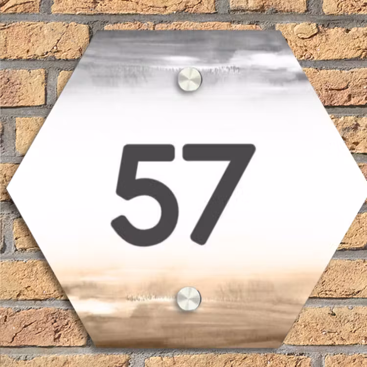 Aquarelachtergrond - Zwart beige - Traditioneel Naambord Hexagon klein -sfeer1