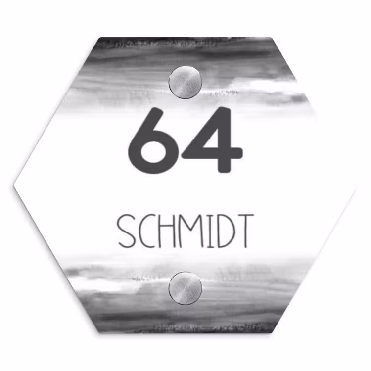 Aquarel - Zwart wit - Modern Naambord Hexagon klein -3d