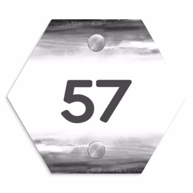 Aquarel - Zwart wit - Traditioneel Naambord Hexagon klein -3d