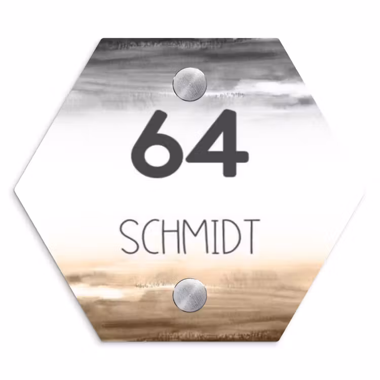 Aquarelachtergrond - Zwart beige - Modern Naambord Hexagon klein -3d