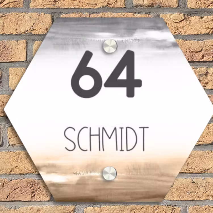 Aquarelachtergrond - Zwart beige - Modern Naambord Hexagon klein -sfeer1