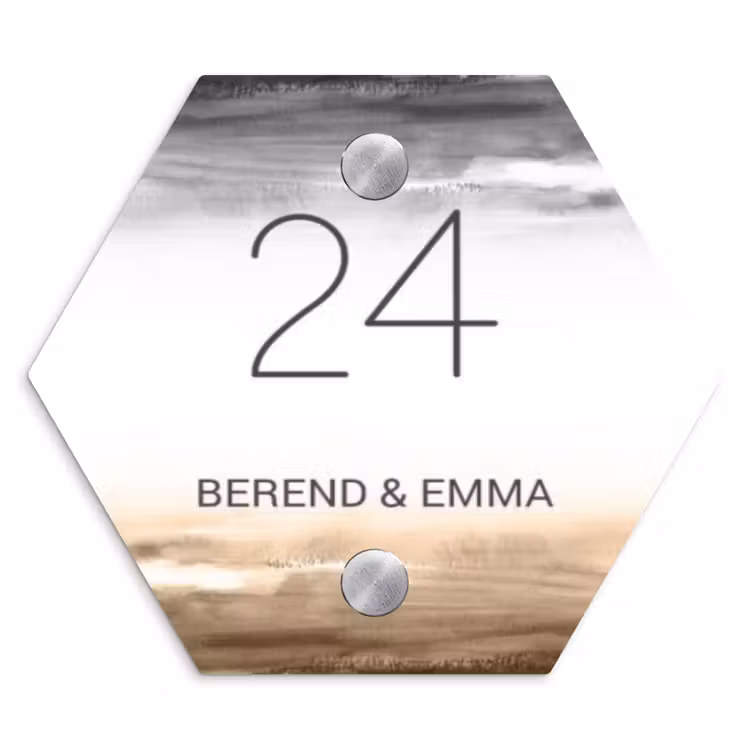 Aquarelachtergrond - Zwart beige - Klassiek Naambord Hexagon klein -3d