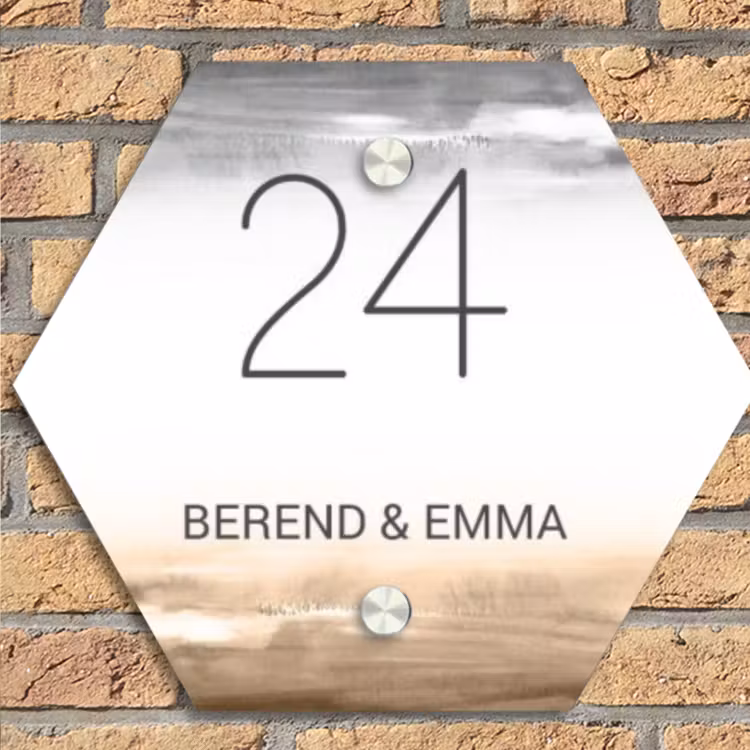 Aquarelachtergrond - Zwart beige - Klassiek Naambord Hexagon klein -sfeer1