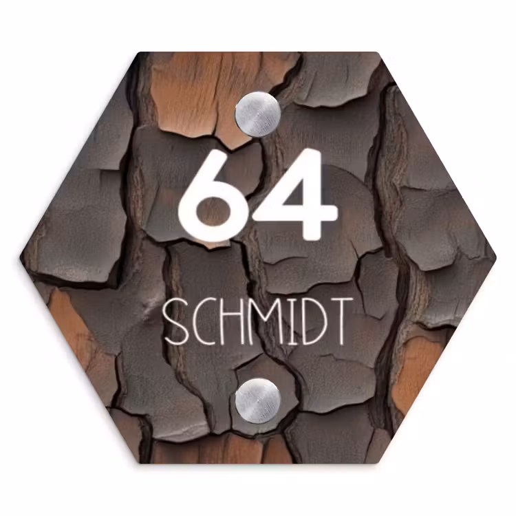 Boomschors - Modern Naambord Hexagon klein -3d