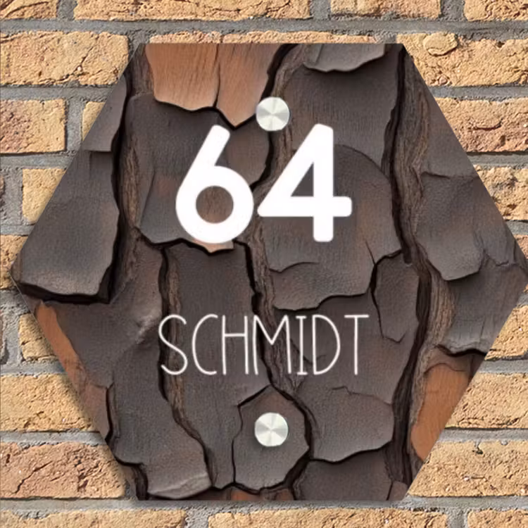Boomschors - Modern Naambord Hexagon klein -sfeer1
