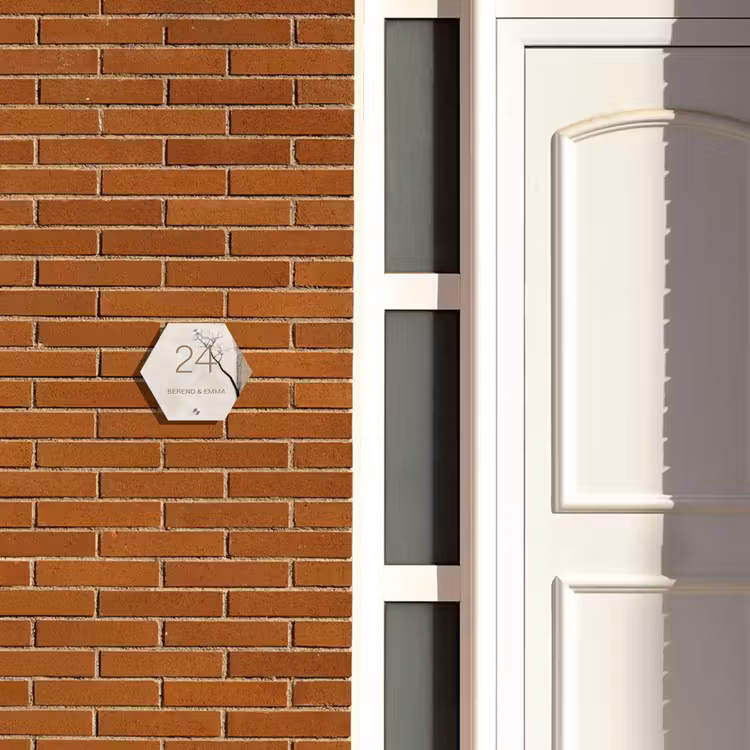 Boomsilhouet beige achtergrond - Klassiek Naambord Hexagon klein -sfeer3-hexagon-XS