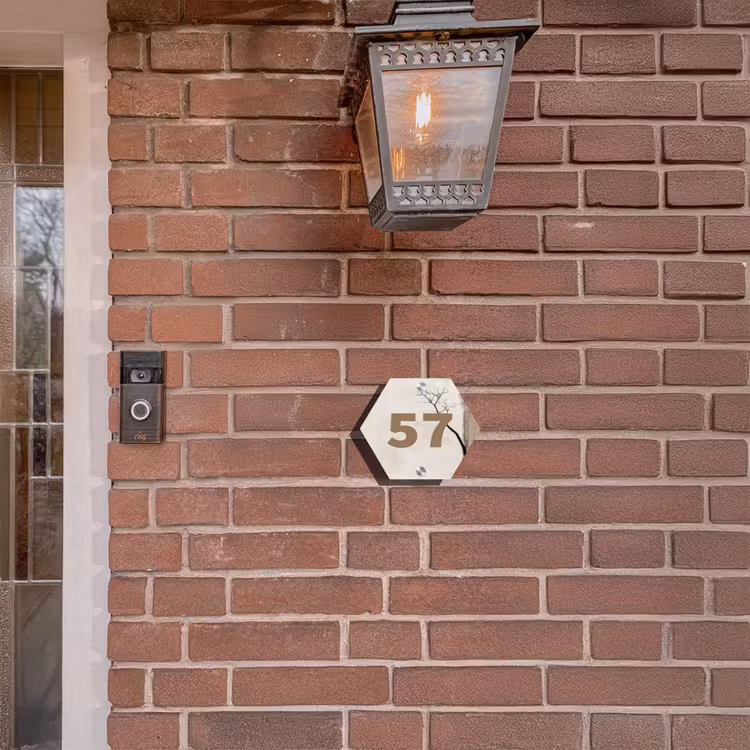 Boomsilhouet beige achtergrond - Traditioneel Naambord Hexagon klein -sfeer7-hexagon-XS