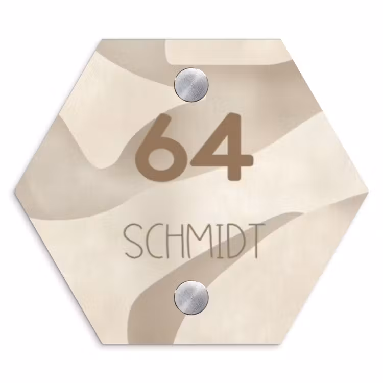 Beige organisch - Modern Naambord Hexagon klein -3d