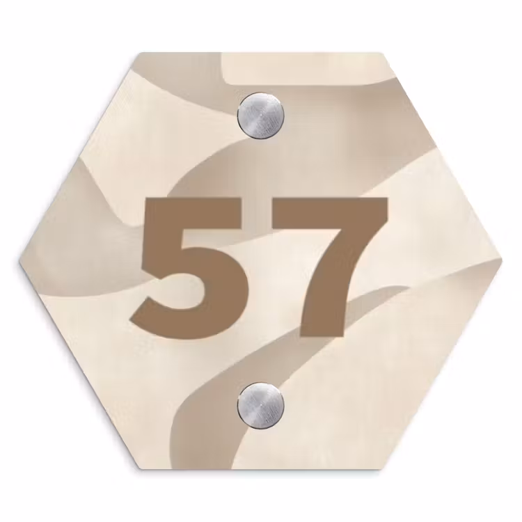 Beige organisch - Traditioneel Naambord Hexagon klein -3d