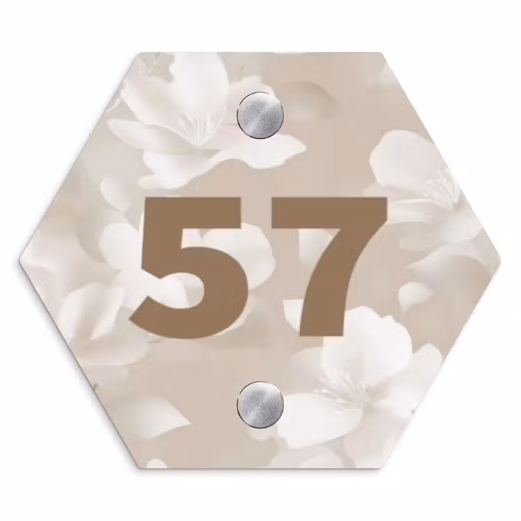 Beigefarbene Blumen - Traditionell Naambord Hexagon klein -3d