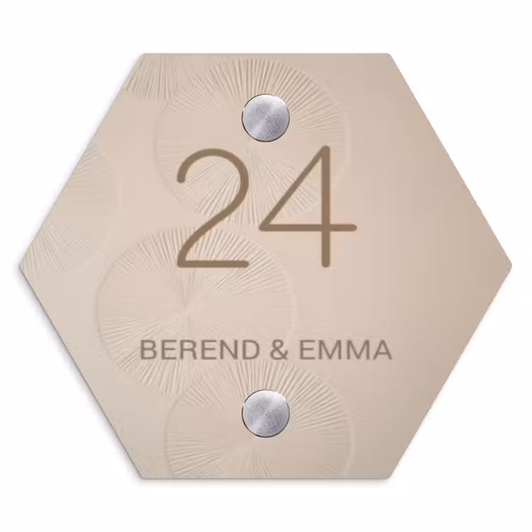 Beige reliëf lijnen - Klassiek Naambord Hexagon klein -3d