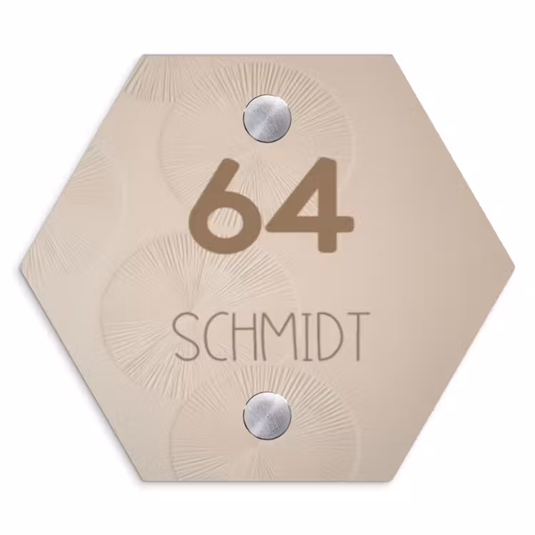 Beige reliëf lijnen - Modern Naambord Hexagon klein -3d
