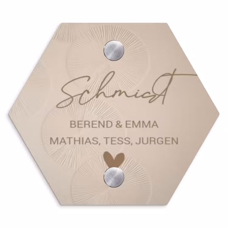 Beige reliëf lijnen - Sierlijk Naambord Hexagon klein -3d