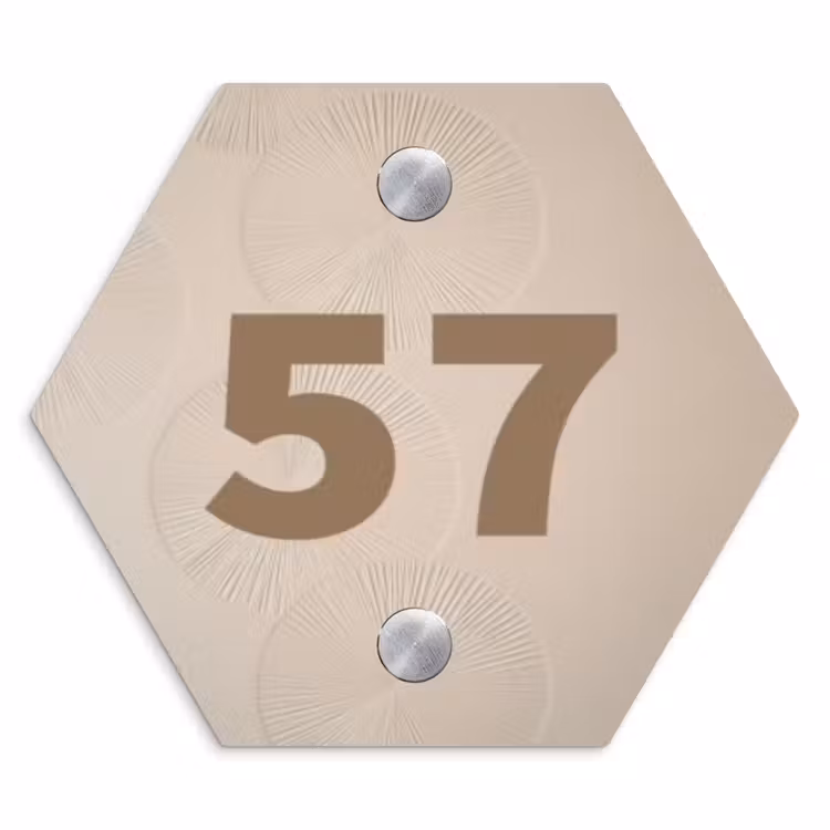Beige reliëf lijnen - Traditioneel Naambord Hexagon klein -3d